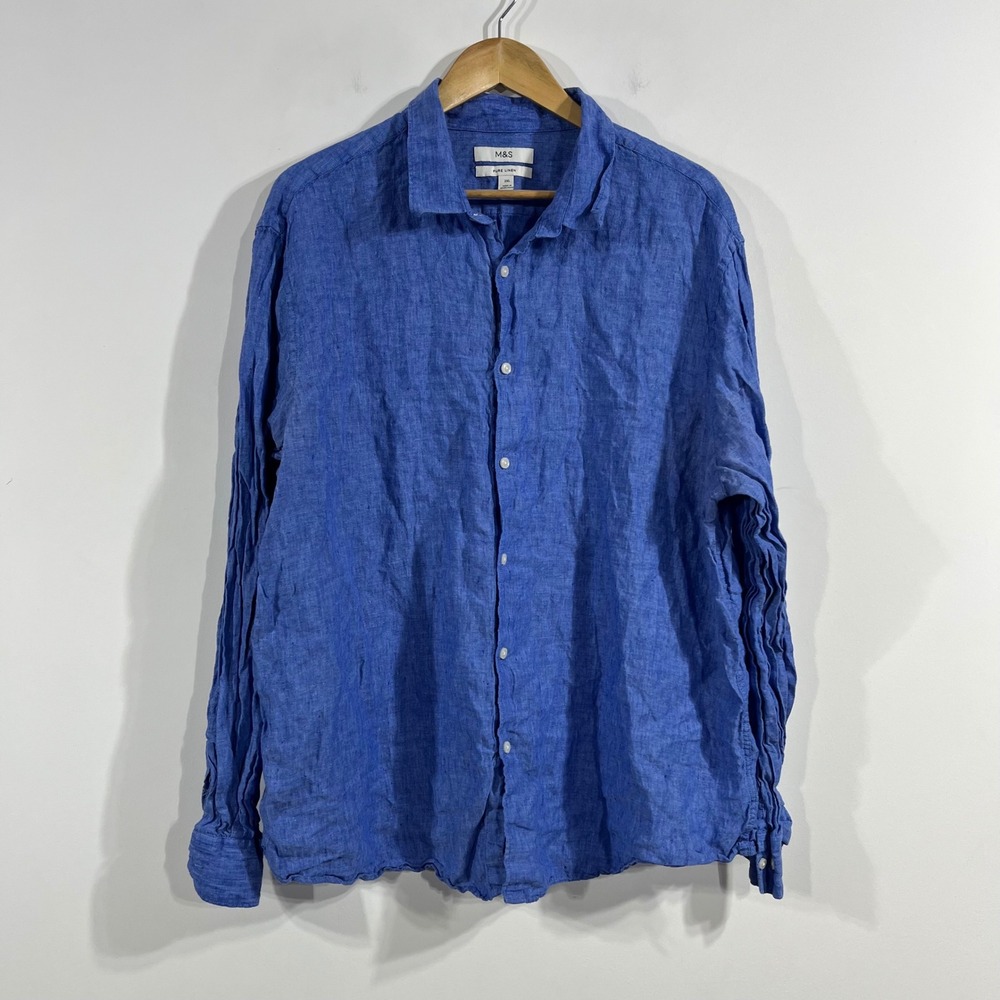M&S Euro Summer Coastal Old Money Beachy Pure Linen Button Down Shirt Mens XXL